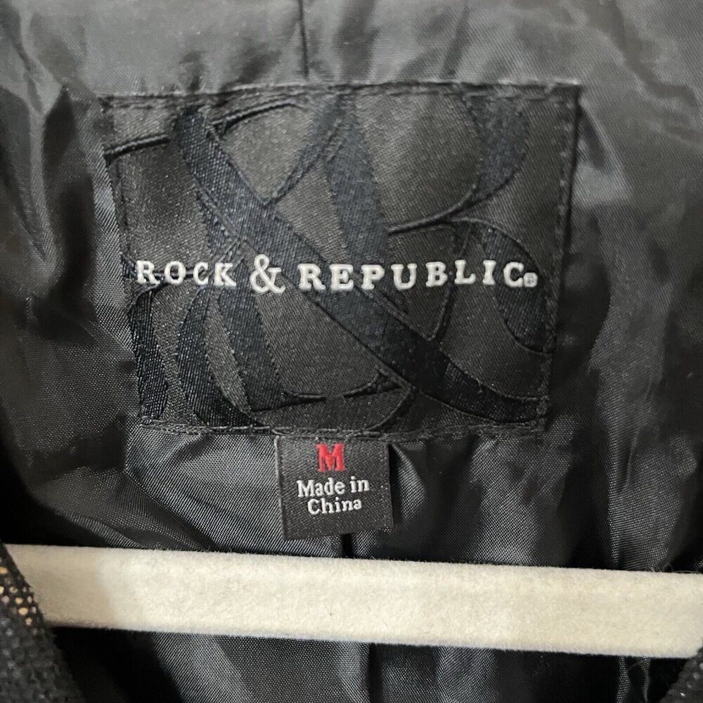 Rock republic faux snake skin Moto jacket black gold Sz Medium - Picture 3 of 4